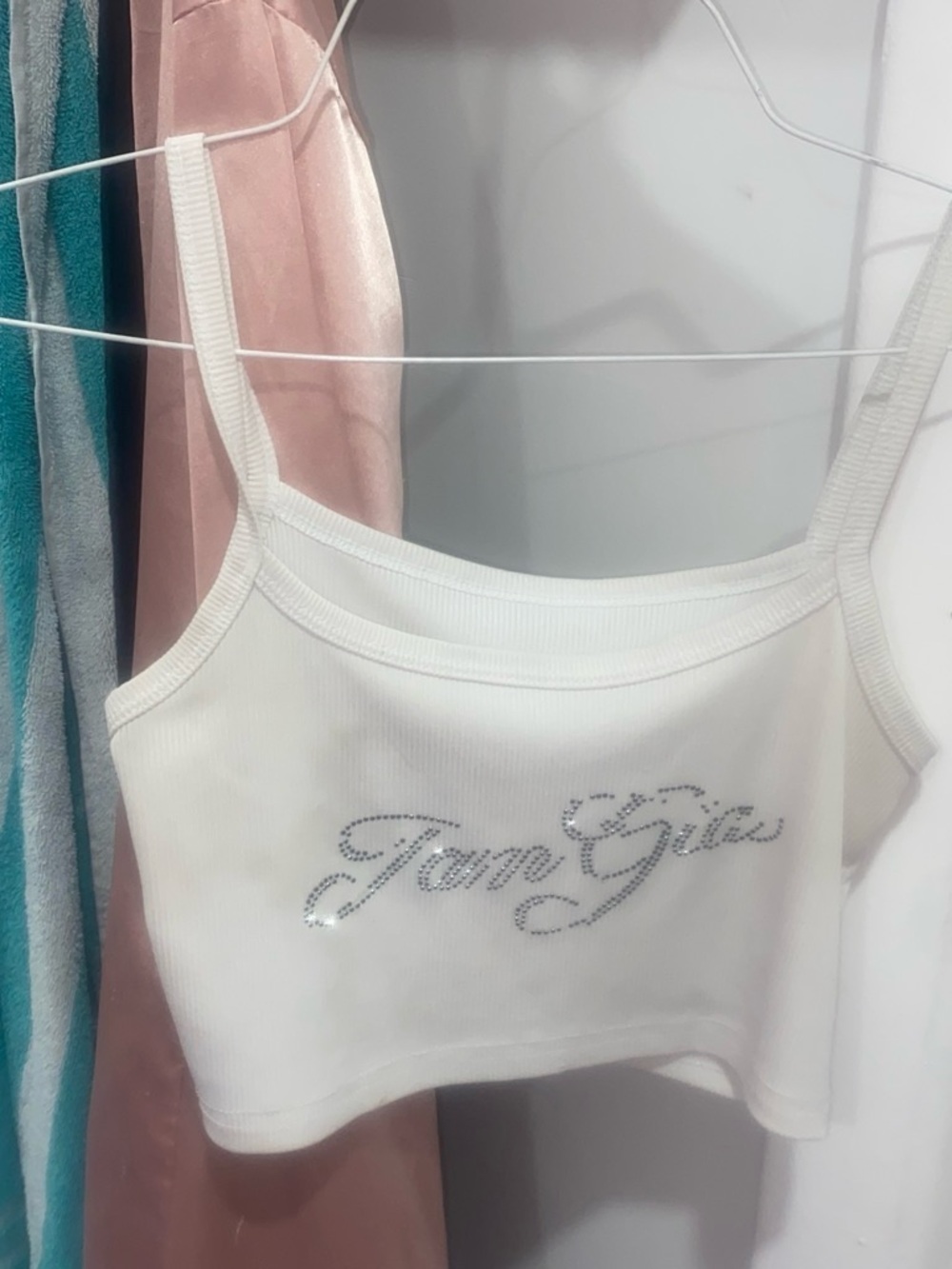 White Rhinestone Logo Crop Tank - Picture 2 of 2